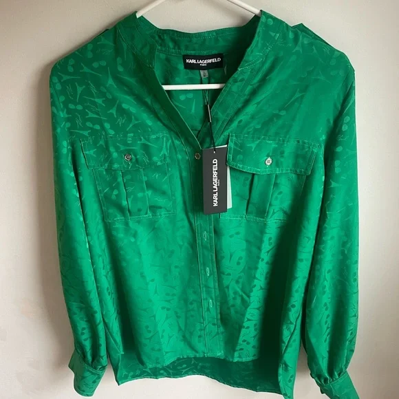 NWT Karl Lagerfeld Jacquard Utility Blouse Size S -J - Picture 2 of 7